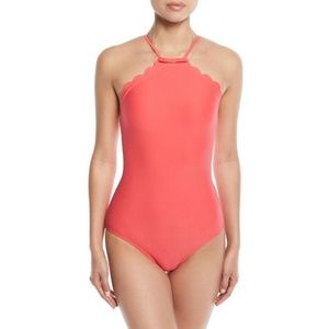 Kate Spade Scalloped High Neck 1pc One Piece Swimsuit Peach NWT Large $127 NEW